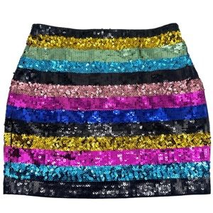 Express Rainbow Sequin Stripe Mini Skirt XS Pride Festival Disco Fran Fine Nanny